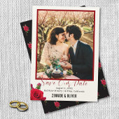 Red Rose Photo Flat Save The Date Kaart