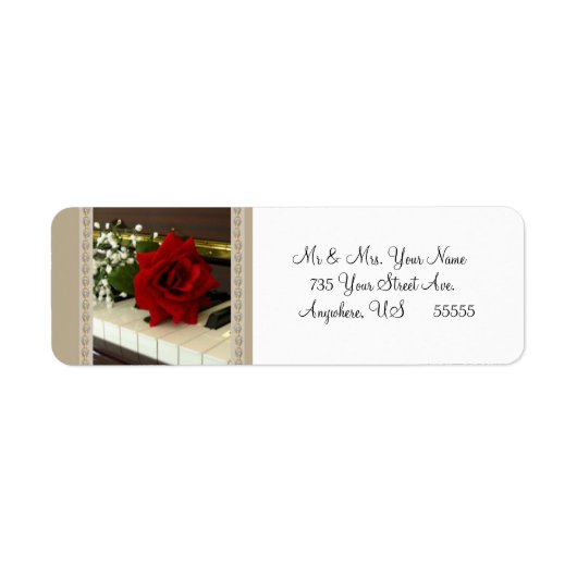 Red Rose Piano Retouradreslabels Cadeau Labels (Voorkant)