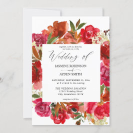 Red Rose & Pink Floral 1 Weddenschap Kaart