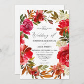 Red Rose & Pink Floral 2 Weddenschap Kaart (Voorkant / Achterkant)