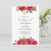 Red Rose & Pink Floral 3 Weddenschap Kaart (Staand voorkant)