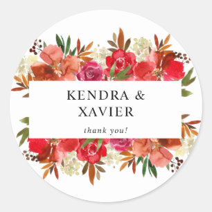 Red Rose & Pink Floral Dank je wel Classic Ronde S Sticker