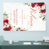 Red Rose Pink Peony 19th Birthday Welcome Spandoek (Beurs)