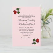 Red Rose Pink Wedding Invitation Kaart (Staand voorkant)