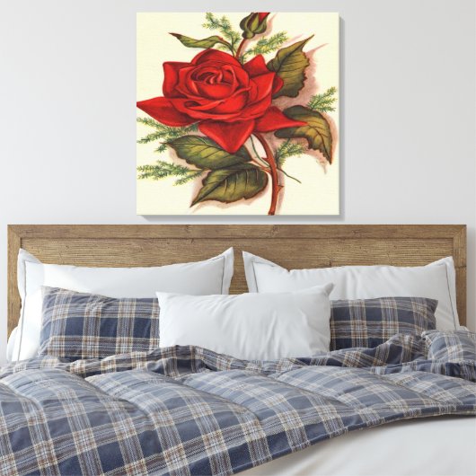 Red Rose Premium Verpakt Canvas (Glans) (Insitu (Slaapkamer))