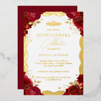 Red Rose Quinceanera Gold Lace Birthday