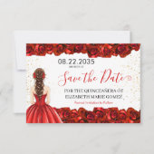 Red Rose Quinceañera Save the Date Card (Voorkant)