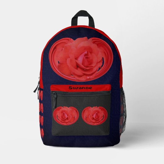 Red Rose Raindrops Floral Abstract gepersonaliseer Bedrukte Rugzak (Voorkant)