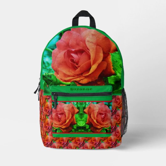 Red Rose Raindrops Flower Abstract gepersonaliseer Bedrukte Rugzak (Voorkant)