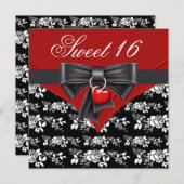 Red Rose Red Black White Sweet 16 Verjaardagsfeest Kaart (Voorkant / Achterkant)