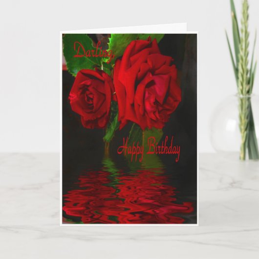 Red Rose Refelcted-Happy Birthday Darling Kaart (Voorkant)
