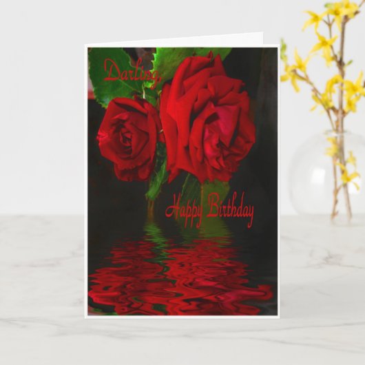 Red Rose Refelcted-Happy Birthday Darling Kaart (Gele Bloem)