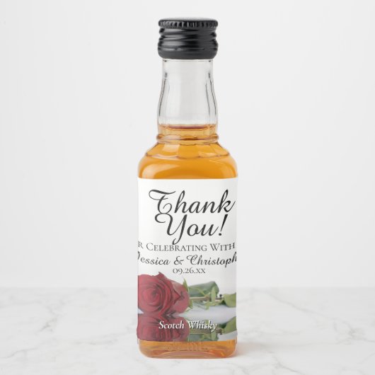Red Rose Reflecties Bruiloft Dank U Mini Likeurfles Etiket (Voorkant)