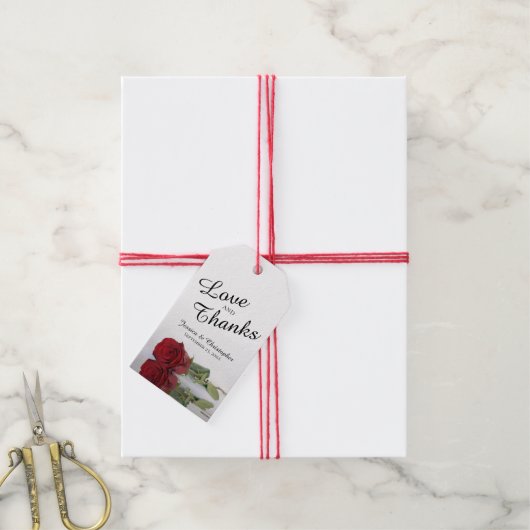Red Rose Reflecties Liefde & Bedankt Bruiloft Cadeaulabel (Met Touw)