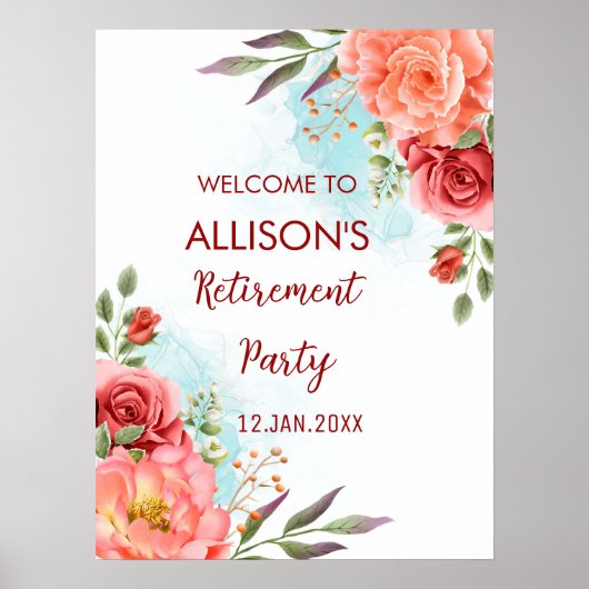 Red Rose Retirement Party Welkomstbord Poster (Voorkant)