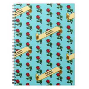 Red Rose & Ribbon Toevoegen Jouw naam 80s Retro Notitieboek