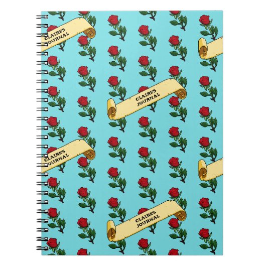  Red Rose & Ribbon Toevoegen Jouw naam 80s Retro Notitieboek (Voorkant)
