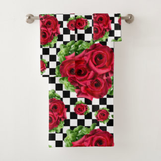 Red Rose Rockabilly Check Bad Handdoek