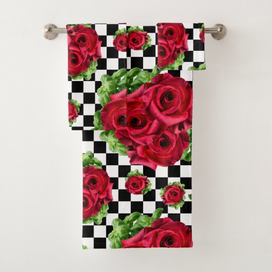 Red Rose Rockabilly Check Bad Handdoek (Insitu)