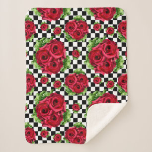 Red Rose Rockabilly Check Sherpa Deken