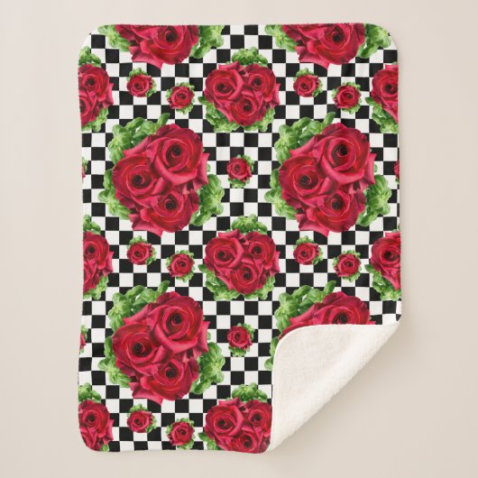 Red Rose Rockabilly Check Sherpa Deken (Voorkant)