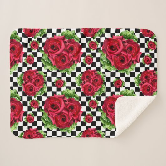 Red Rose Rockabilly Check Sherpa Deken (Voorkant (horizontaal))