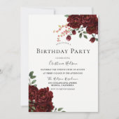 Red Rose Romantic Floral All Ages Birthday Party Kaart (Voorkant)
