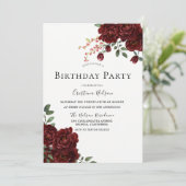 Red Rose Romantic Floral All Ages Birthday Party Kaart (Staand voorkant)