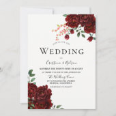 Red Rose Romantic Floral Wedding Invitation Kaart (Voorkant)