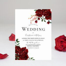 Red Rose Romantic Floral Wedding Invitation Kaart