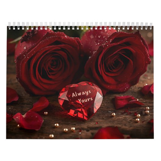 Red Rose Romantic Valentine Couple 2026 Desk Kalender (Hoes)