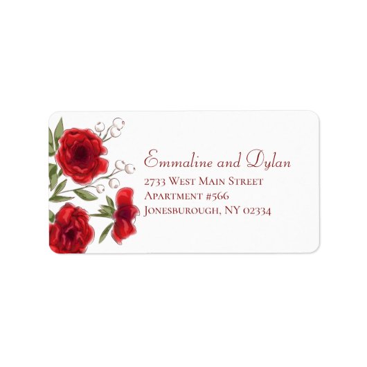 Red Rose Romantic Wedding Address Labels (Voorkant)