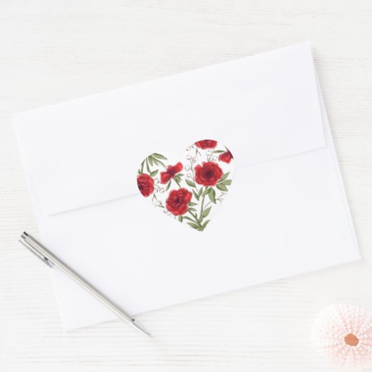Red Rose Romantic Wedding Hart Sticker (Envelop)
