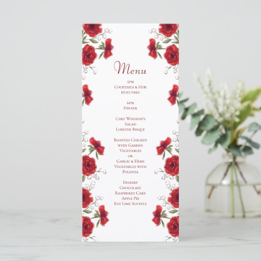Red Rose Romantic Wedding Menus Menu (Staand voorkant)