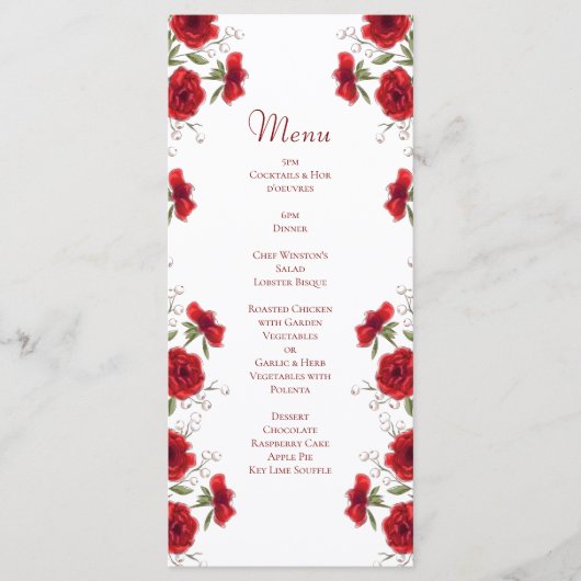 Red Rose Romantic Wedding Menus Menu (Voorkant)