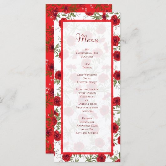 Red Rose Romantic Wedding Menus Menu (Voorkant / Achterkant)