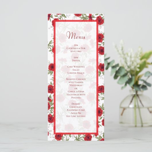 Red Rose Romantic Wedding Menus Menu (Staand voorkant)