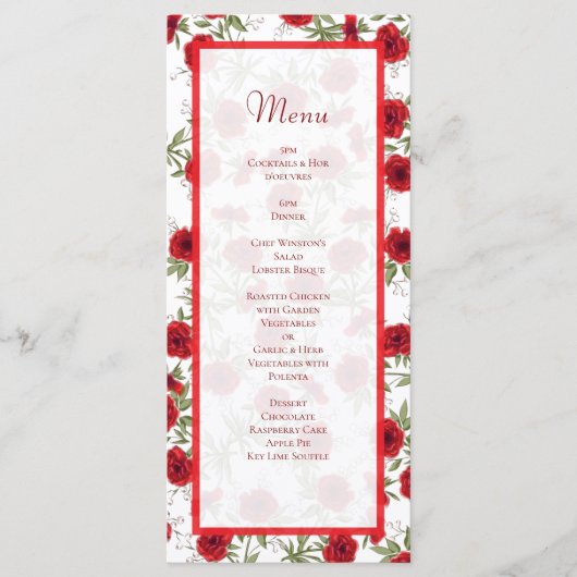 Red Rose Romantic Wedding Menus Menu (Voorkant)