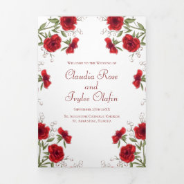 Red Rose Romantic Wedding Programs Drieluik Programma