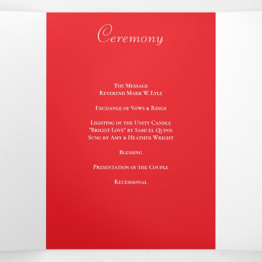 Red Rose Romantic Wedding Programs Drieluik Programma (Binnenkant midden)