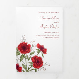 Red Rose Romantic Wedding Programs Drieluik Programma
