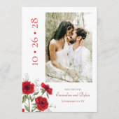 Red Rose Romantic Wedding Save the Date Kaart (Voorkant)