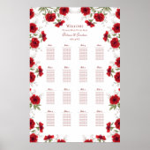 Red Rose Romantic Wedding Seating Chart Poster (Voorkant)