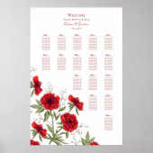 Red Rose Romantic Wedding Seating Chart Poster (Voorkant)