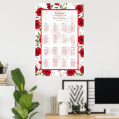 Red Rose Romantic Wedding Seating Chart Poster (Thuiskantoor)