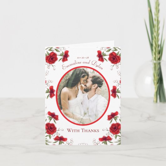 Red Rose Romantic Wedding Thank You Cards Photo (Voorkant)