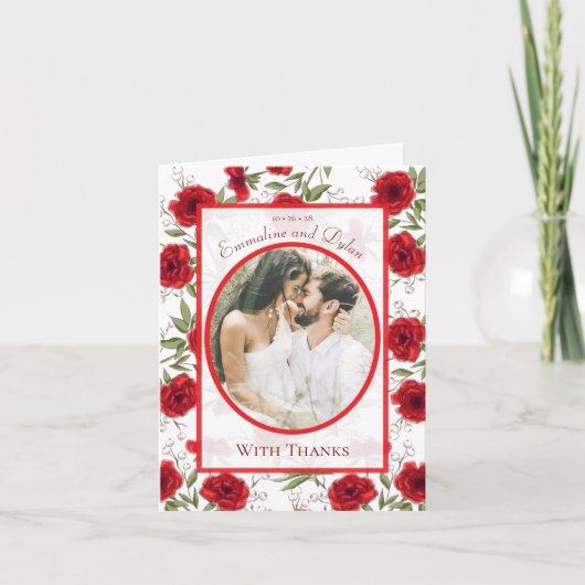Red Rose Romantic Wedding Thank You Cards Photo (Voorkant)