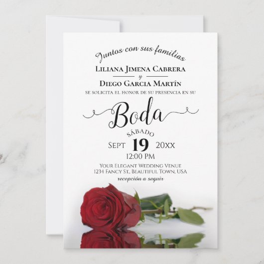 Red Rose Romantisch Spaans Taal Boda Bruiloft Kaart (Voorkant)