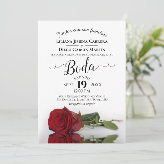 Red Rose Romantisch Spaans Taal Boda Bruiloft Kaart (Staand voorkant)