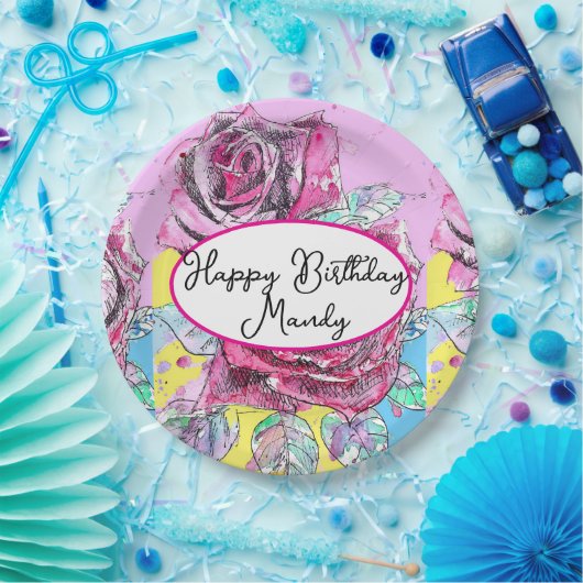 Red Rose Roses Pink flower Birthday Womens Papieren Bordje (Feest)